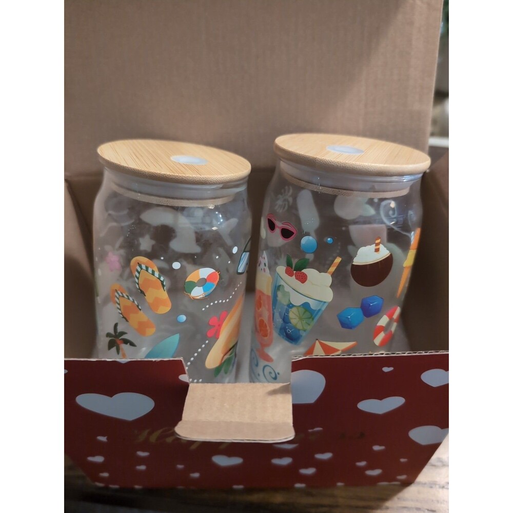 Mason Jar Glasses With Bamboo Lids And Glass Straws